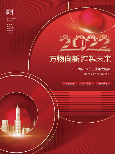 简约2022新年虎年商业地产行业年会海报
