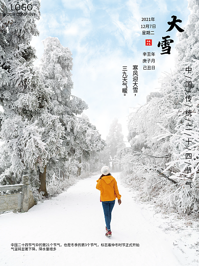 冬季大雪小雪中国传统二十四节气唯美海报