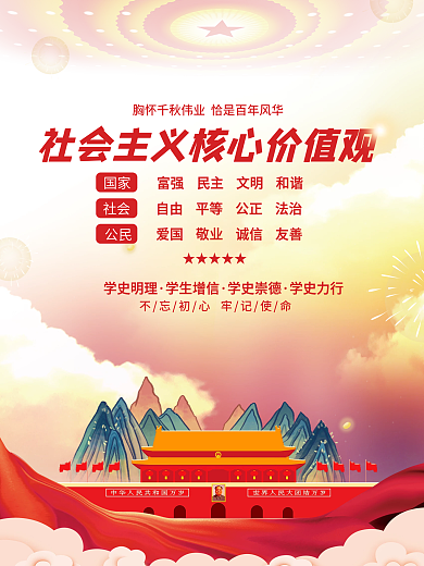 红色大气社会主义核心价值观党建海报