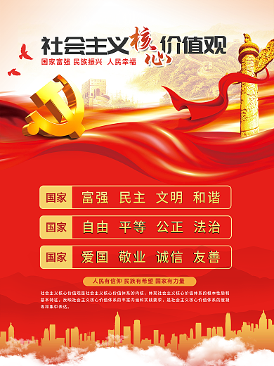 大气红色社会主义核心价值观中国梦海报背景