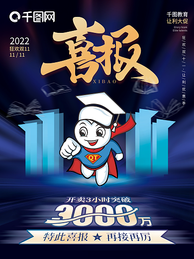 创意简约双十一教育机构喜报战报宣传海报