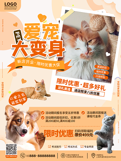 原创简约小清新风宠物美容洗澡造型促销海报