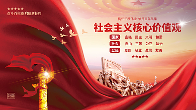 红色大气社会主义核心价值观党建展板海报