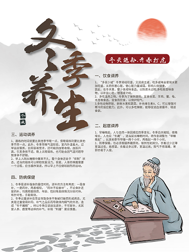 手绘风格冬季养生保健知识海报