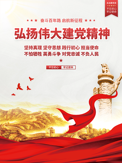 弘扬伟大建党精神展板背景党建宣传海报模板