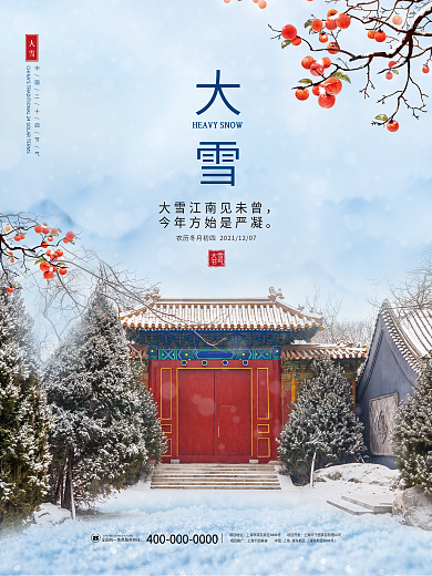 简约创意大雪冬天二十四24节气摄影海报