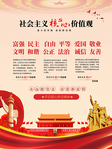 大气红色社会主义核心价值观中国梦海报背景