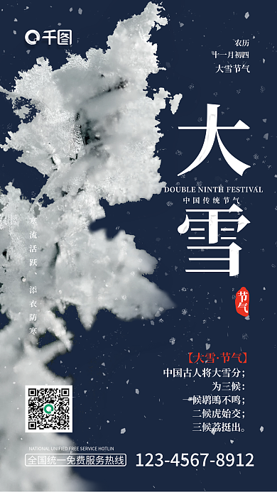 冷色调大雪降雪手机海报公众号配图大雪节气