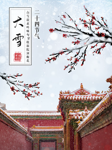 二十四节气故宫大雪国潮中国风古风大雪海报