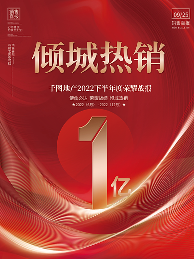 创意大气喜庆房地产喜报热销成交海报
