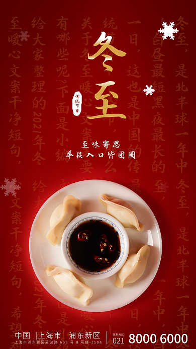 简约红色冬至二十四节气手机海报