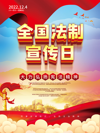 简约党建风全国法制宣传日公益宣传海报