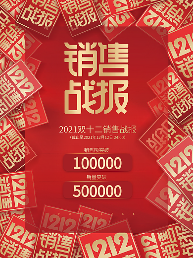 创意喜庆双十二热销销量战报喜报海报