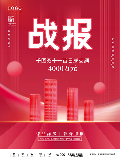 双十一大字报喜报战报海报