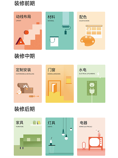 多彩创意渐变噪点肌理装修前中后期设计