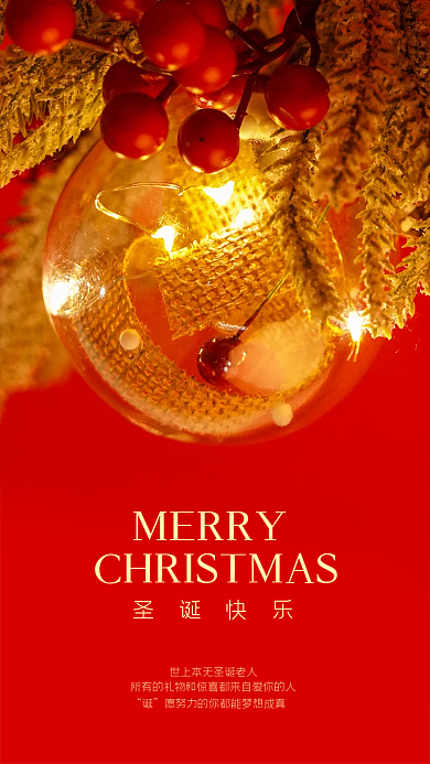 圣诞快乐实拍风节日日签手机海报