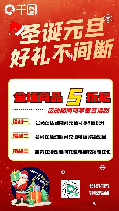 圣诞元旦活动折扣促销红色简约海报