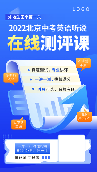 在线教育测评课程英语听说海报