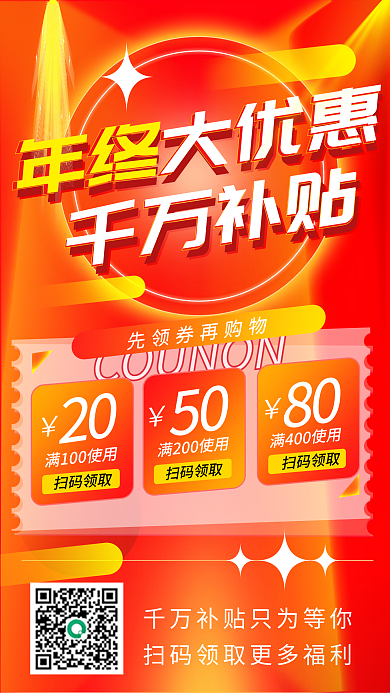 年终大优惠补贴年终大促年末促销喜庆海报