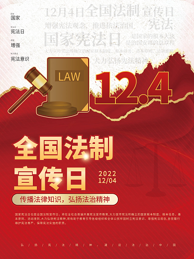 红色全国法制宣传日公益党建宣传海报