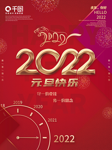 2022虎年新年元旦祝福海报