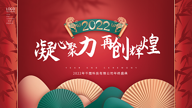 国潮红色喜庆企业年终晚宴励志标语展板