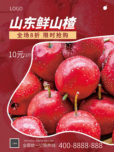 简约红色促销水果背景摄影图新鲜山楂海报