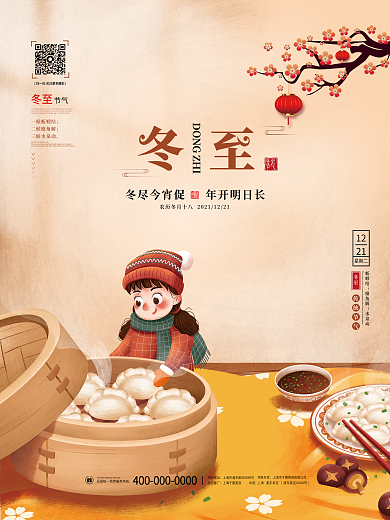 简约冬至冬天寒冷雪花二十四24节气海报