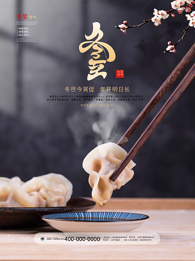 简约冬至饺子冬天寒冷二十四24节气海报