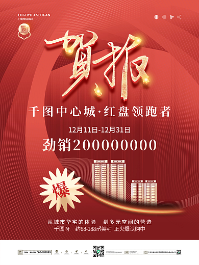 红金地产行业战报贺报销售喜报海报