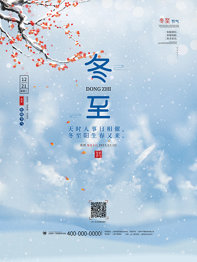简约冬至冬天寒冷雪花二十四24节气海报