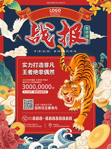 创意国潮风公司企业年终喜报战报宣传海报