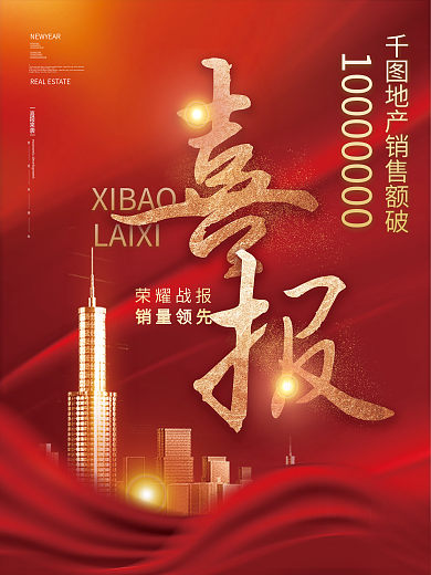 简约大气年底年度房地产销售业绩喜报海报