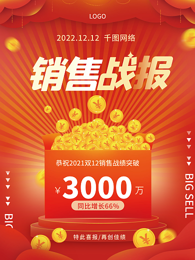 双十二销售喜报战报喜庆
