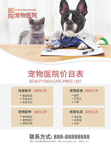 宠物店宠物医院价格表海报