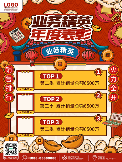 创意复古风简约企业公司年度表彰排行榜海报