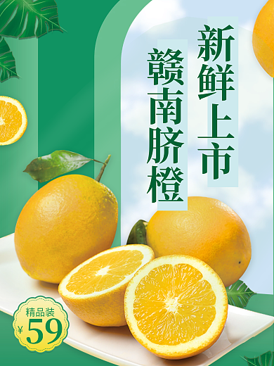 赣南脐橙子水果生鲜食品美食海报价签标签