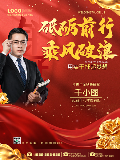 创意红色简约风公司企业年度人物光荣榜海报