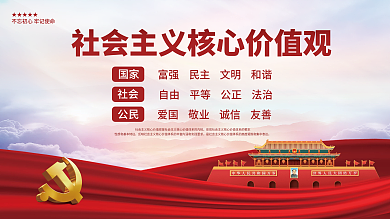 红色建党百年社会主义核心价值观党建风展板