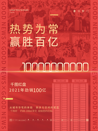 简约地产年度销售数据喜报海报