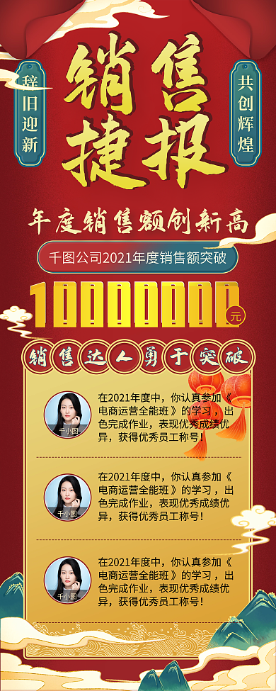 国潮中国风年底年度公司企业喜报捷报易拉宝