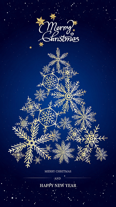 圣诞节主题手机宣传雪花简约蓝色科技