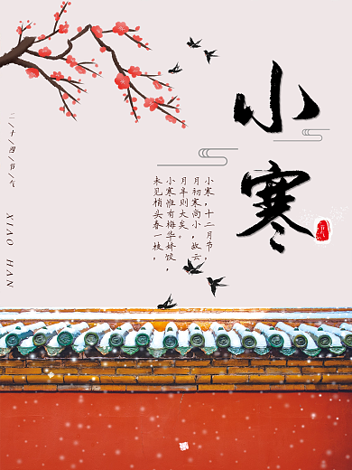 小寒冬梅二十四节气大寒故宫城墙海报冬至图