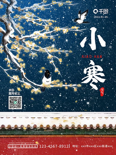 简约大气小寒节气城墙降雪二十四节气海报
