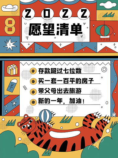 原创元旦2022年新年愿望清单海报