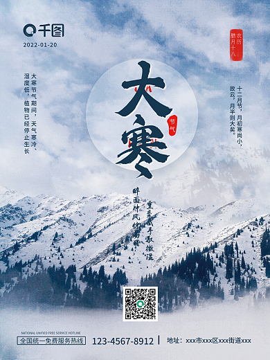 简约大气国风摄影图大寒节气二十四节气海报