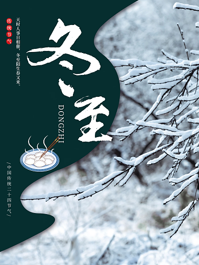 二十四节气冬至积雪树枝简约海报