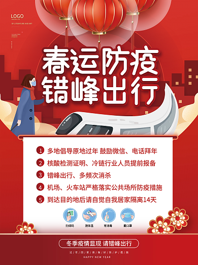 红色喜庆春节防疫宣传内容型海报