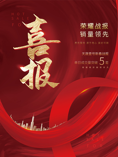 创意喜庆红金喜报战报年终总结宣传海报