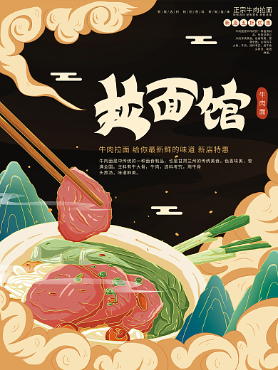原创插画标题字中国风拉面馆海报